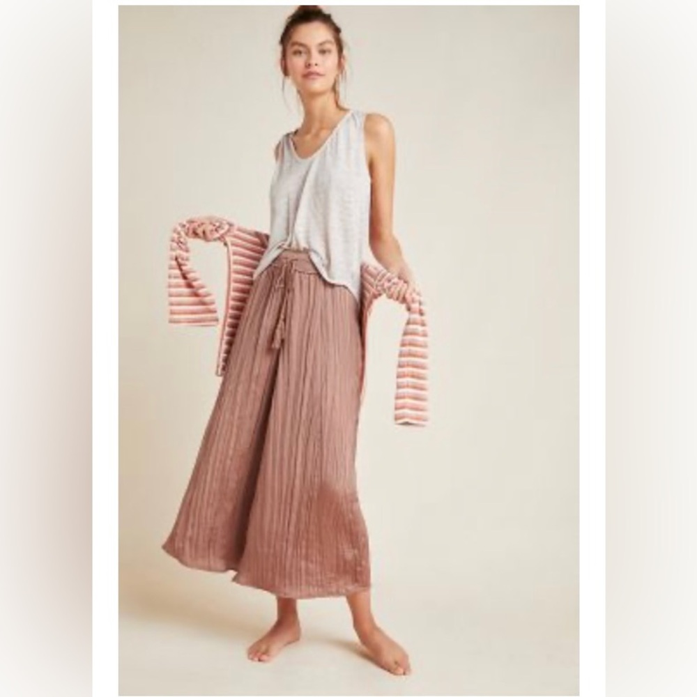 Anthropologie Saturday Sunday Plisse Tassel Pleated Wide Leg Pants
